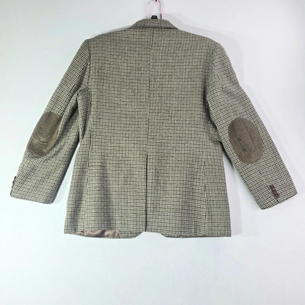Gibbon New Fashion Houndstooth Blazer Brown Tan Elbow Patches Mens L Sport Coat